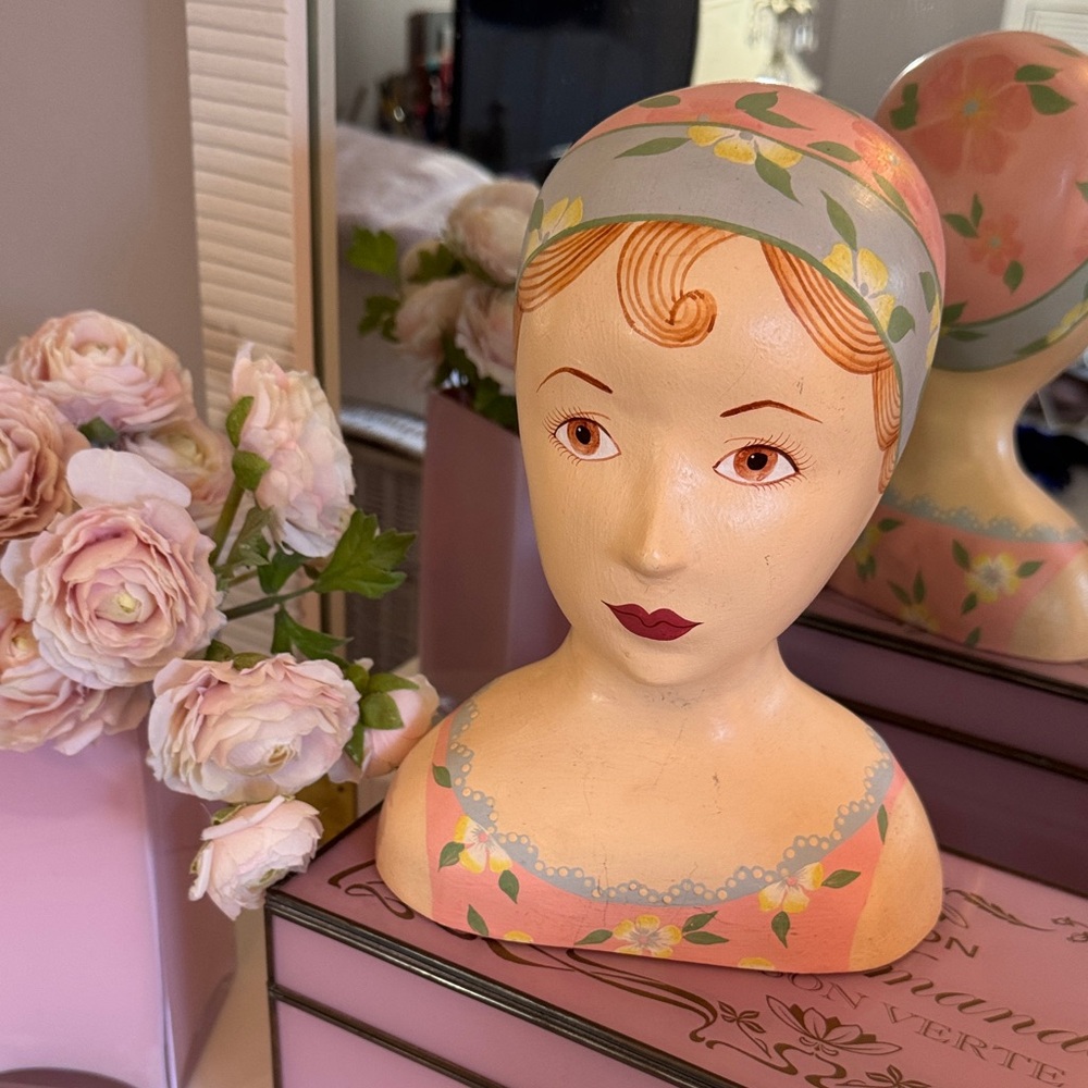 Vintage Hand painted Plaster Millinery Bust